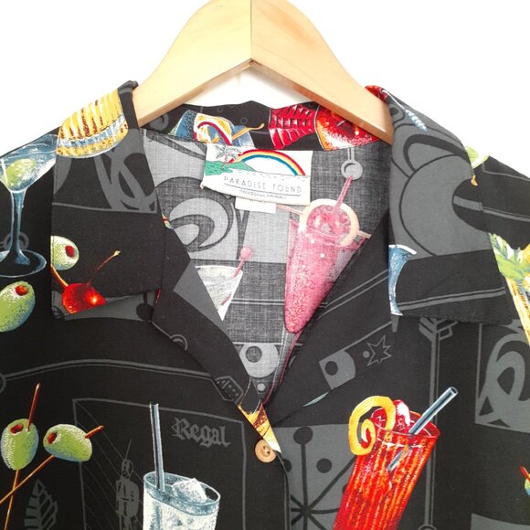 Paradise Found Women's "Happy Hour" Short Sleeve Hawaiian Shirt Black Size L - Picture 4 of 11